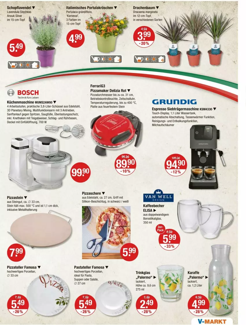 Aktueller Prospekt Vmarkt - Prospekte - von 05.06 bis 11.06.2025 - strona 15 - produkty: auto, Bau, Becher, bosch, decke, Deckel, edelstahl, eis, elle, espresso, Germ, gin, grundig, kaffee, kaffeebecher, Karaffe, küche, Küchen, küchenmaschine, lack, latte, Leuchte, messer, milch, milchaufschäumer, pasta, pizza, Reinigung, salat, salate, Schal, Schere, schüssel, suppe, suppen, tasse, teller, Ti, tisch, topf, trinkglas, uhr, wasser, wassertank