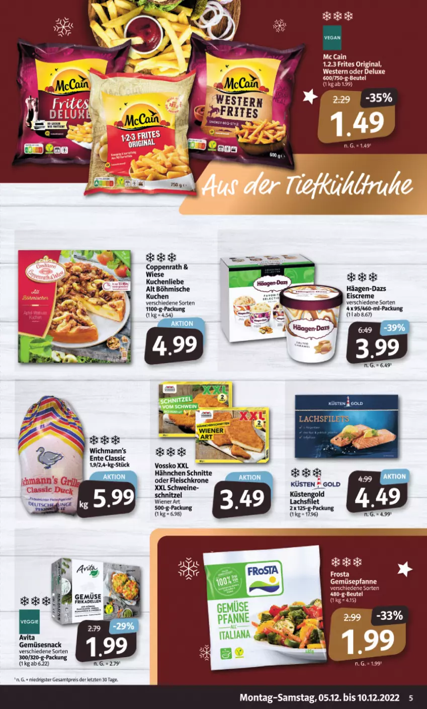 Aktueller Prospekt Markant - Prospekte - von 05.12 bis 10.12.2022 - strona 5 - produkty: coppenrath, creme, eis, eiscreme, fleisch, häagen-dazs, krone, kuchen, mccain, pfanne, reis, schnitzel, schwein, schweine, snack, vossko, wein, weine, wiener, ZTE