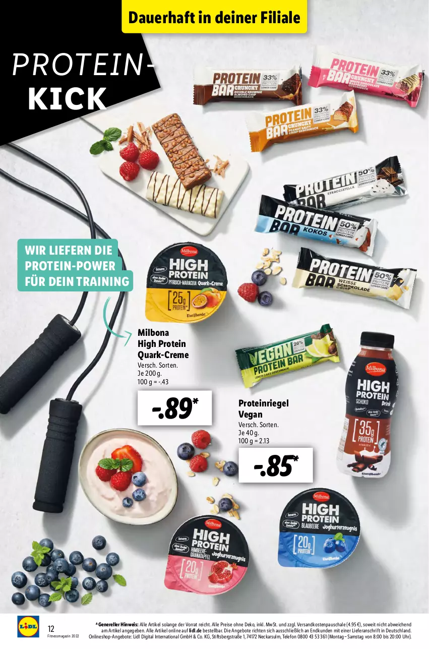 Aktueller Prospekt Lidl - Fitnessmagazin 2022 - von 01.01 bis 31.01.2022 - strona 12 - produkty: angebot, angebote, auer, Bona, creme, eis, elle, magazin, Milbona, ndk, quark, reis, rel, riegel, Schal, Schale, telefon, Ti, uhr