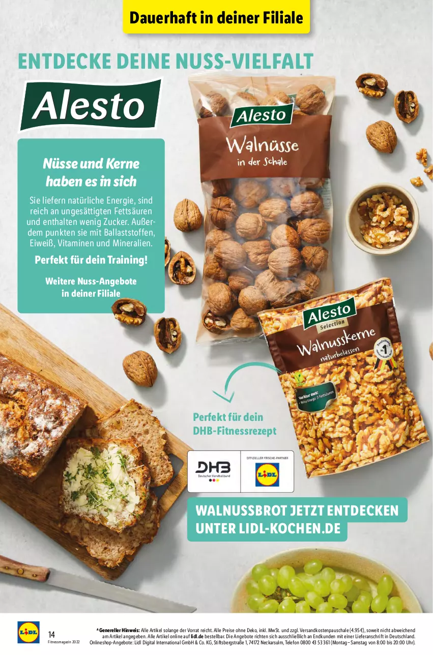 Aktueller Prospekt Lidl - Fitnessmagazin 2022 - von 01.01 bis 31.01.2022 - strona 14 - produkty: angebot, angebote, auer, ball, brot, decke, eis, elle, erde, magazin, ndk, nuss, reis, rel, rezept, Schal, Schale, telefon, Ti, uhr, vita, Vitamine, walnuss, zucker