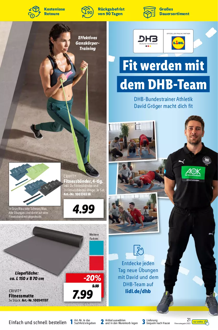 Aktueller Prospekt Lidl - Fitnessmagazin 2022 - von 01.01 bis 31.01.2022 - strona 21 - produkty: auer, crivit, decke, elle, erde, korb, LG, Liege, mac, magazin, ring, Ti