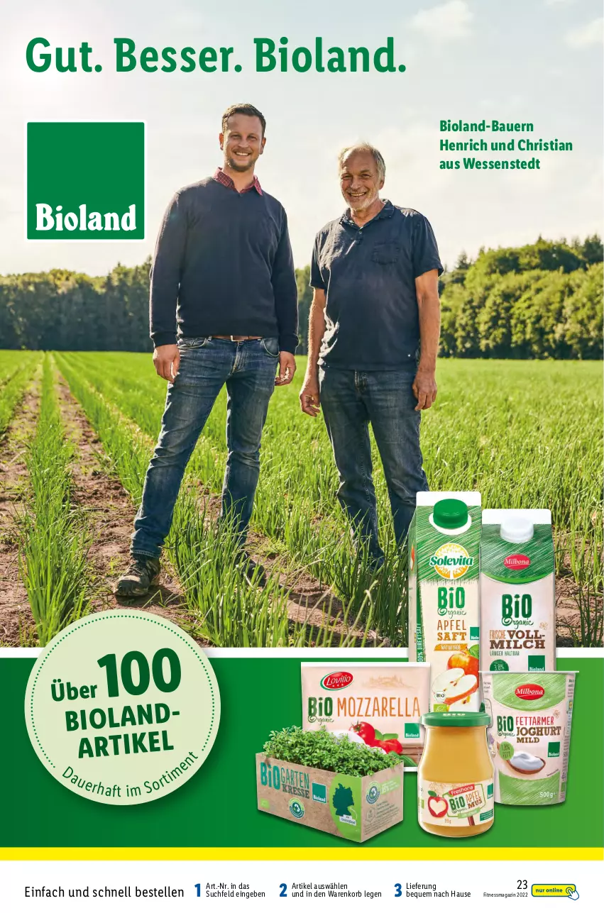 Aktueller Prospekt Lidl - Fitnessmagazin 2022 - von 01.01 bis 31.01.2022 - strona 23 - produkty: auer, Bau, Bauer, bio, bioland, elle, korb, magazin, Ti