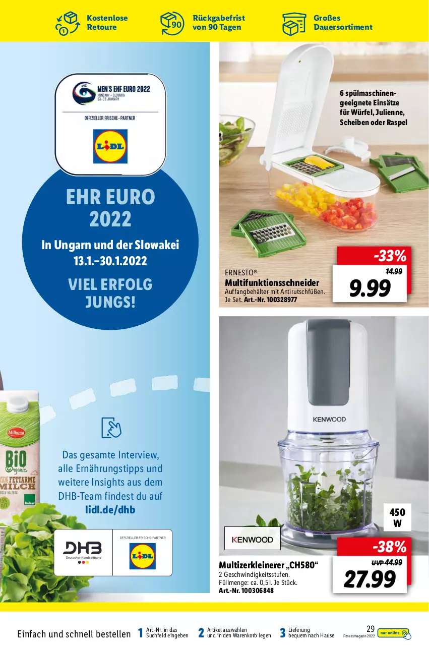 Aktueller Prospekt Lidl - Fitnessmagazin 2022 - von 01.01 bis 31.01.2022 - strona 29 - produkty: auer, Behälter, elle, ernesto, korb, leine, LG, magazin, spülmaschinen, Ti, würfel, Zerkleinerer