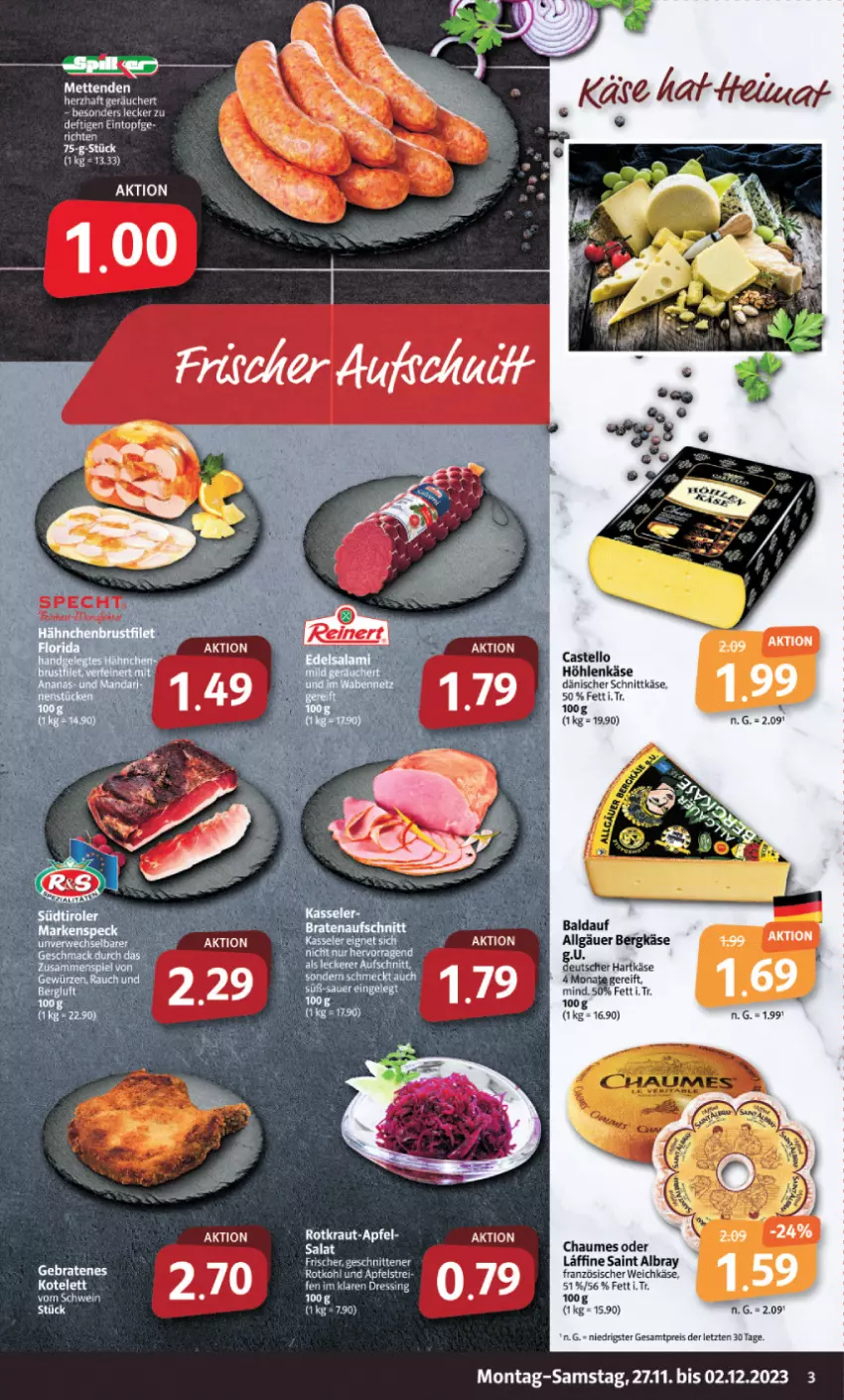 Aktueller Prospekt Markant - Prospekte - von 27.11 bis 02.12.2023 - strona 3 - produkty: apfel, Bergkäse, chaumes, dänischer schnittkäse, eis, höhlenkäse, Käse, kotelett, LG, reis, rotkohl, salat, schnittkäse, schwein, tee, Ti, wein, ZTE