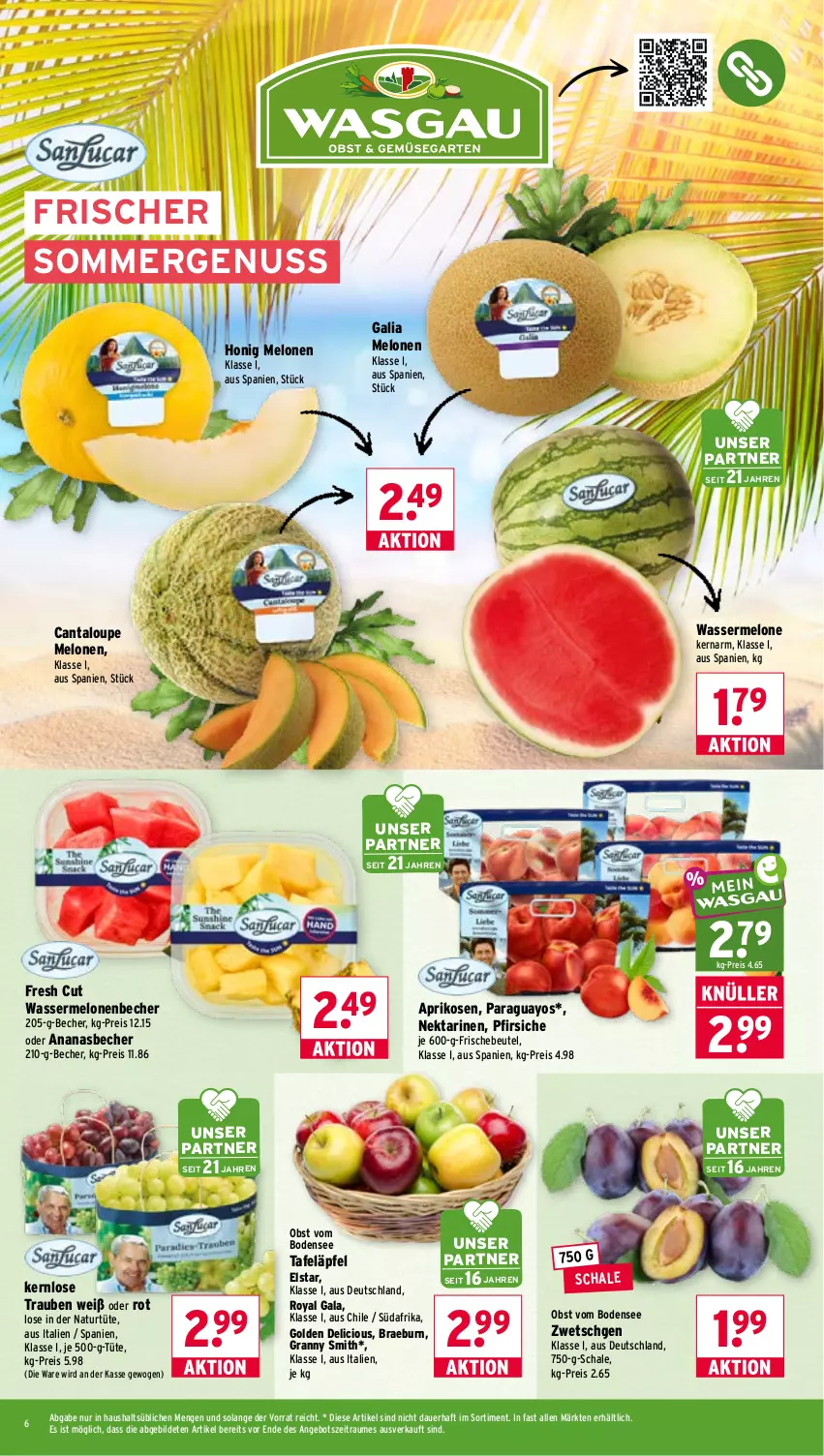 Aktueller Prospekt Wasgau - von 20.07 bis 25.07.2026 - strona 6 - produkty: ananas, angebot, aprikose, aprikosen, auer, Becher, beutel, eis, galia melonen, honig, melone, melonen, natur, Nektar, nektarinen, nuss, obst, paraguayos, pfirsich, pfirsiche, reis, Schal, Schale, tafeläpfel, Ti, trauben, Tüte, wasser, wassermelone, wassermelonen, Yo