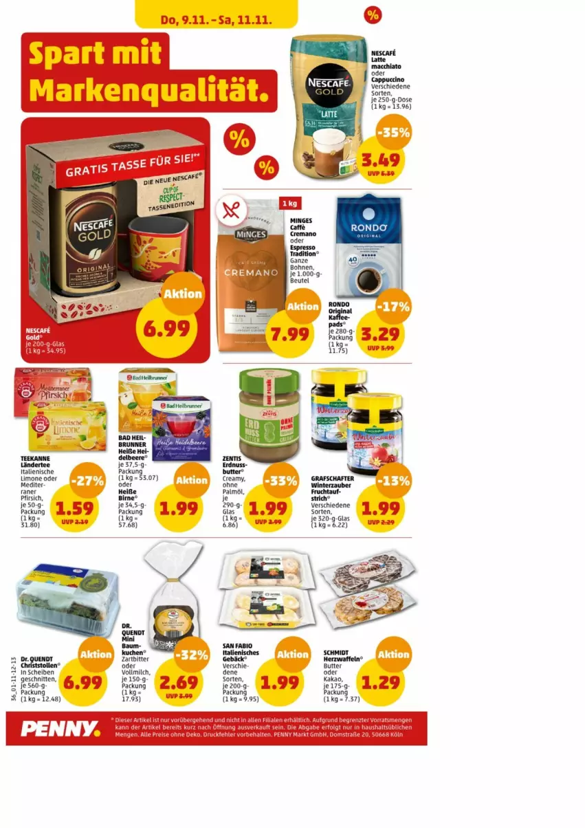 Aktueller Prospekt Penny - Prospekte - von 06.11 bis 11.11.2023 - strona 36 - produkty: butter, kuchen, latte, milch, nescafe, vollmilch