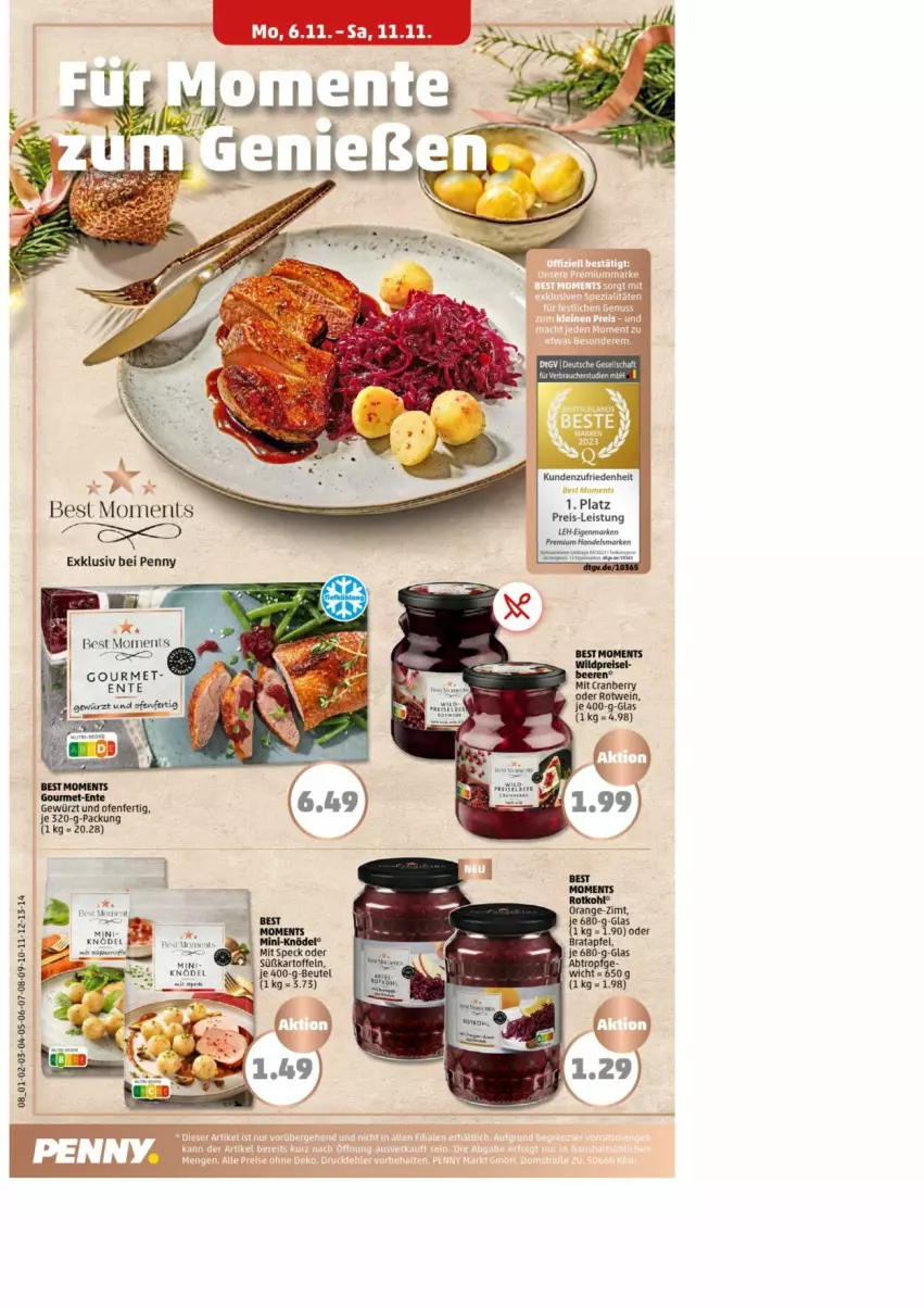 Aktueller Prospekt Penny - Prospekte - von 06.11 bis 11.11.2023 - strona 8 - produkty: beutel, eis, ente, kartoffel, kartoffeln, orange, reis, rotkohl, Speck, Süßkartoffeln