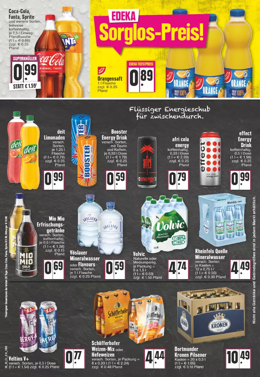 Aktueller Prospekt Edeka - Angebote der Woche - von 20.02 bis 25.02.2023 - strona 14 - produkty: Alwa, auer, coca-cola, cola, drink, Effect, eis, elle, energy drink, fanta, flasche, getränk, getränke, limo, limonade, limonaden, mineralwasser, Mio Mio, natur, rel, sprite, Ti, vöslauer, wasser