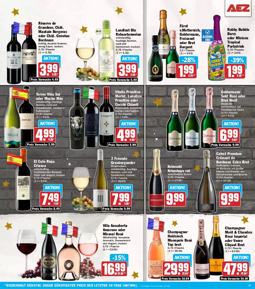 Aktueller Prospekt Aez - Prospekte - von 09.12 bis 14.12.2024 - strona 17 - produkty: amaro, Berger, bio, brut, brut dargent, burgunder, champagne, champagner, chia, chianti, citrus, drink, eis, ente, finesse, flasche, freixenet, frucht, früchte, früchten, geldermann, grauburgunder, merl, merlot, Mett, metternich, primitivo, rebsortenweine, reis, Ria, rioja, robby, sekt, Ti, wein, weine, ZTE