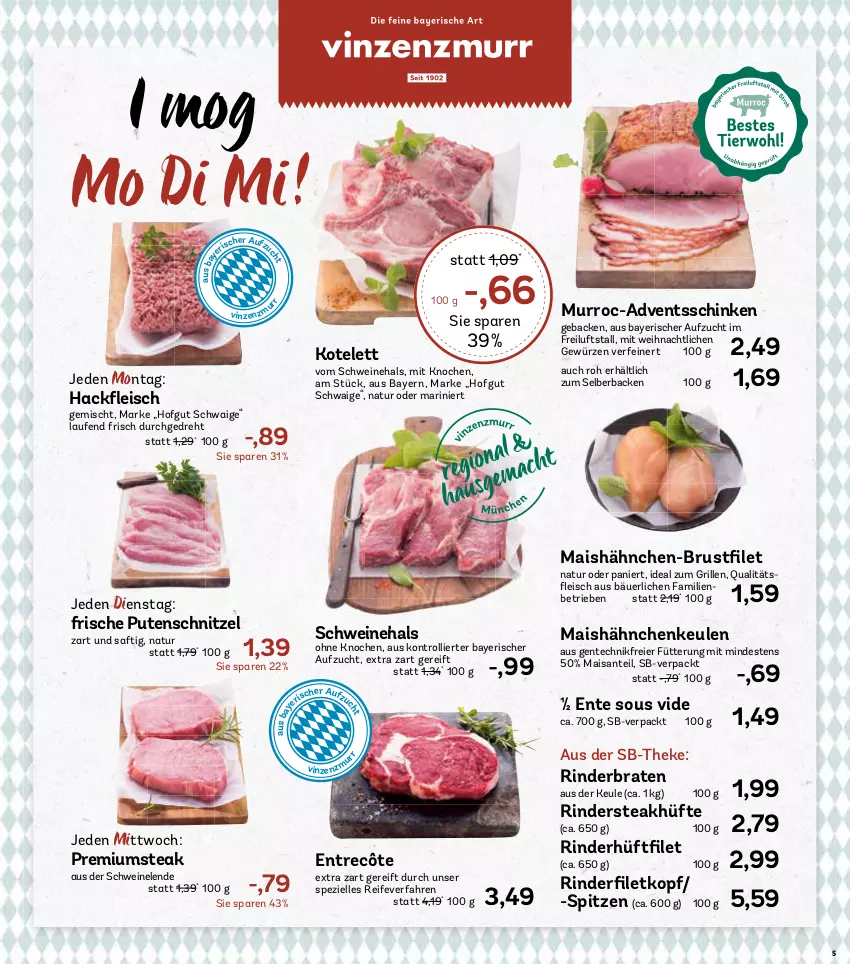 Aktueller Prospekt Aez - Prospekte - von 09.12 bis 14.12.2024 - strona 5 - produkty: braten, eier, eis, elle, ente, entrecôte, geback, gewürz, grill, hofgut, ideal zum grillen, kotelett, Laufen, mais, natur, pute, putenschnitzel, rind, rinder, rinderbraten, Rindersteak, saft, SANTE, schinken, schnitzel, schwein, schweine, Spezi, steak, steakhüfte, Ti, trolli, wein, weine