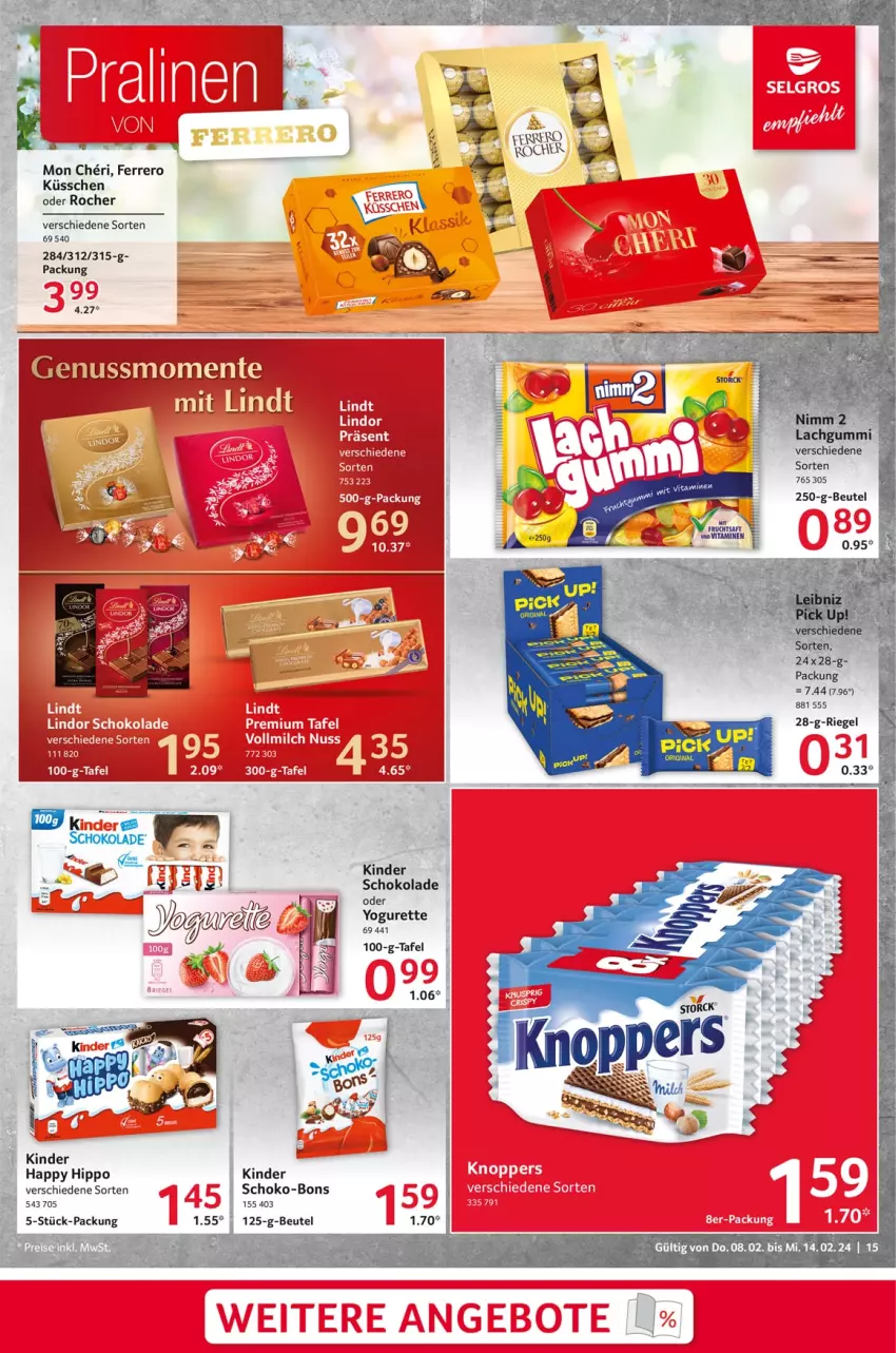 Aktueller Prospekt Selgros - Food - von 08.02 bis 14.02.2024 - strona 15 - produkty: beutel, ferrero, Ferrero Küsschen, hipp, Kinder, riegel, schoko, schoko-bons, schokolade, Yo, yogurette