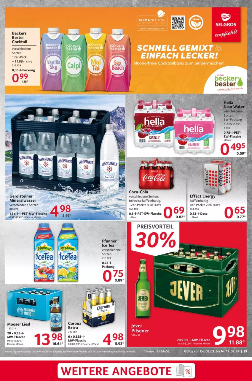 Aktueller Prospekt Selgros - Food - von 08.02 bis 14.02.2024 - strona 19 - produkty: Alwa, Beckers Bester, coca-cola, cocktail, cola, corona, corona extra, Effect, eis, flasche, gerolsteine, gerolsteiner, ice tea, mineralwasser, mw-flasche, pfanne, Pfanner, preisvorteil, reis, Sprudel, steiner, tefal, Ti, wasser