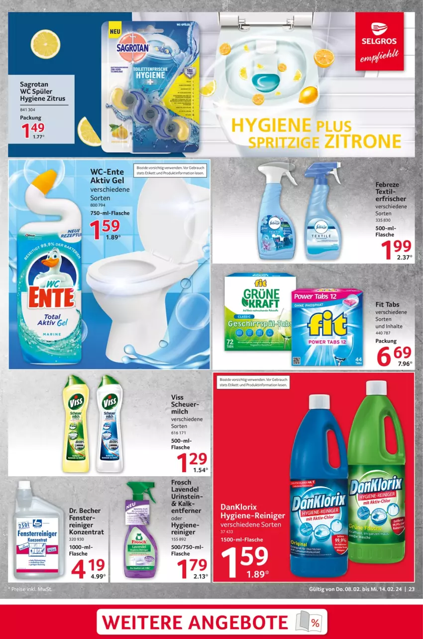 Aktueller Prospekt Selgros - Food - von 08.02 bis 14.02.2024 - strona 23 - produkty: aktiv gel, Bau, Becher, bio, ente, fenster, flasche, Frosch, Heu, kraft, lavendel, mac, milch, Rauch, reiniger, rwe, sagrotan, Ti