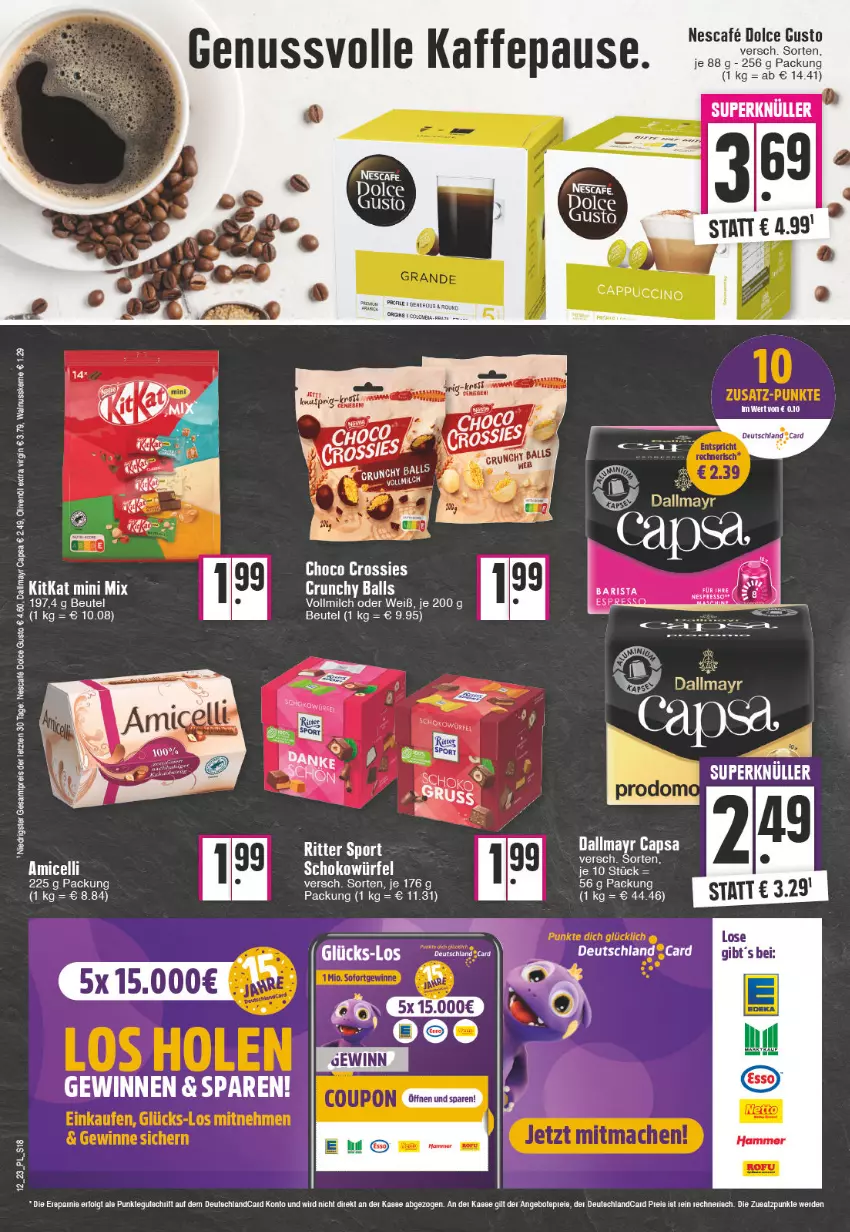 Aktueller Prospekt E Center - Angebote der Woche - von 20.03 bis 25.03.2023 - strona 18 - produkty: beutel, Cap, dallmayr, dallmayr capsa, dolce gusto, eis, gin, kitkat, milch, nero, nescafe, nuss, olive, oliven, olivenöl, olivenöl extra, reis, ritter, ritter sport, schoko, schokowürfel, Sport, Ti, vollmilch, walnuss, würfel, ZTE