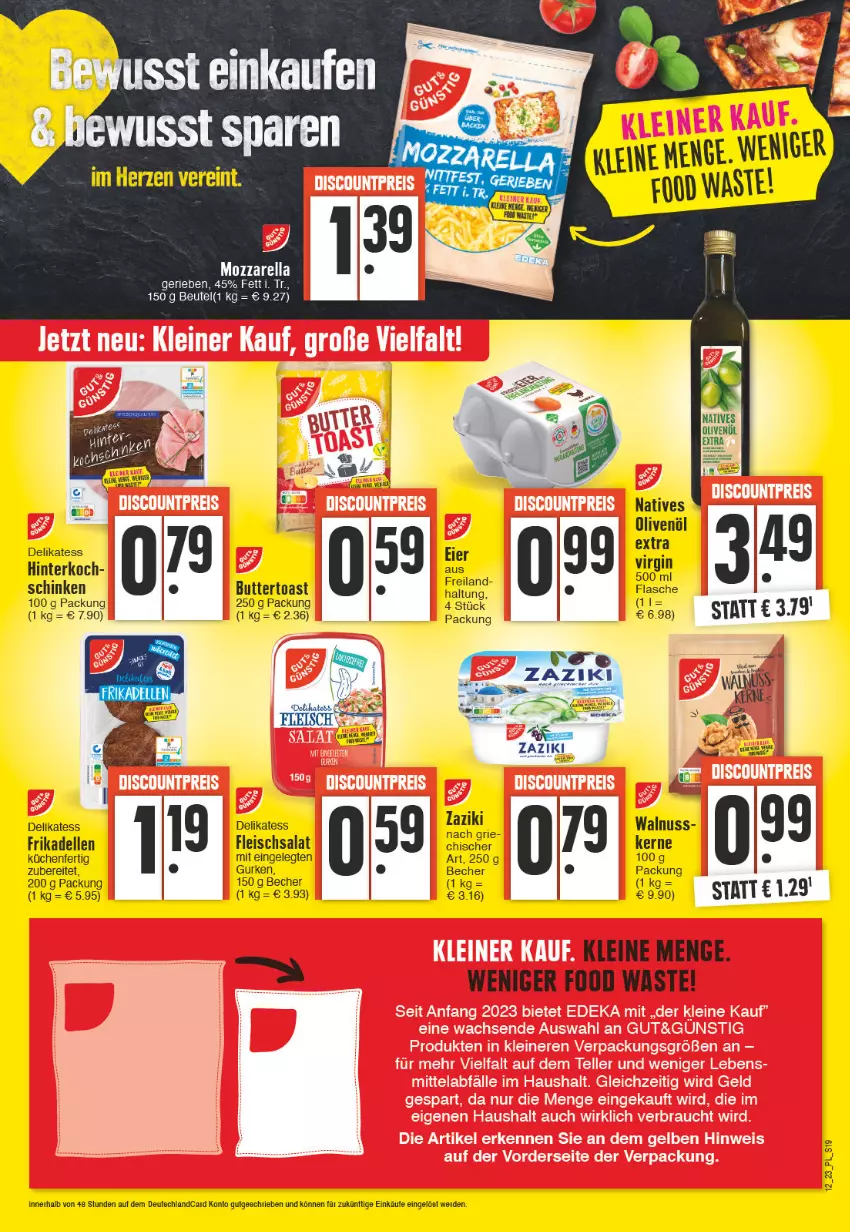 Aktueller Prospekt E Center - Angebote der Woche - von 20.03 bis 25.03.2023 - strona 19 - produkty: Becher, beutel, butter, Buttertoast, dell, deutschlandcard, eier, eis, elle, erde, flasche, fleisch, fleischsalat, frikadellen, gin, küche, Küchen, leine, nuss, olive, oliven, olivenöl, rel, salat, schinken, Ti, toast, walnuss, zaziki