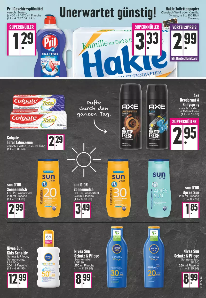 Aktueller Prospekt E Center - Angebote der Woche - von 20.03 bis 25.03.2023 - strona 27 - produkty: body, bodyspray, colgate, colgate total, creme, elle, flasche, geschirr, geschirrspülmittel, hakle, hakle toilettenpapier, Kamill, kamille, LG, Lotion, milch, nivea, nivea sun, papier, pril, sonnenmilch, sonnenspray, spülmittel, tee, Ti, toilettenpapier, wasser, Wella, zahncreme