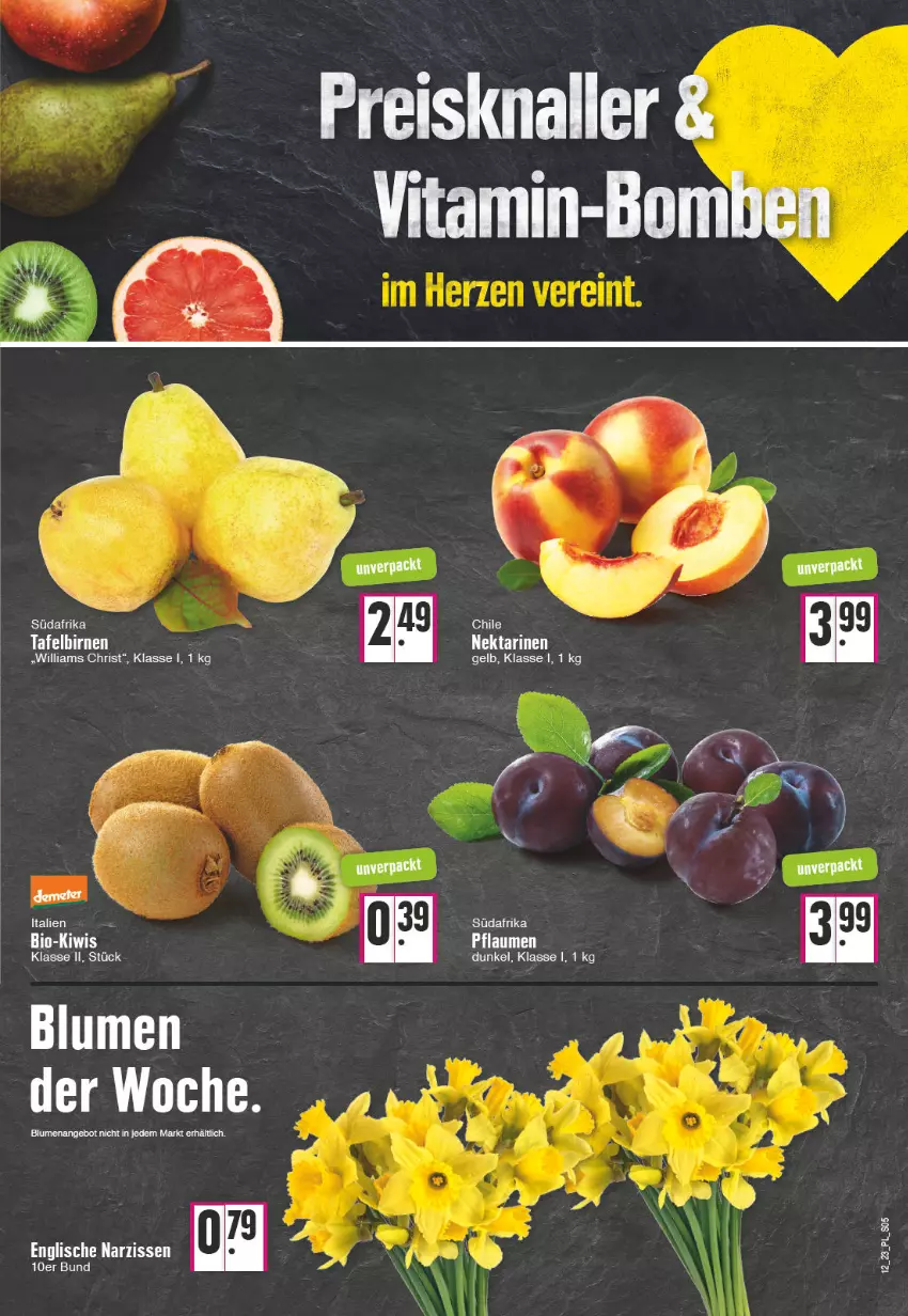 Aktueller Prospekt E Center - Angebote der Woche - von 20.03 bis 25.03.2023 - strona 5 - produkty: angebot, bio, Birnen, blume, blumen, eimer, eis, kiwi, Narzissen, Nektar, nektarinen, pflaume, pflaumen, reis, tafelbirnen, Ti