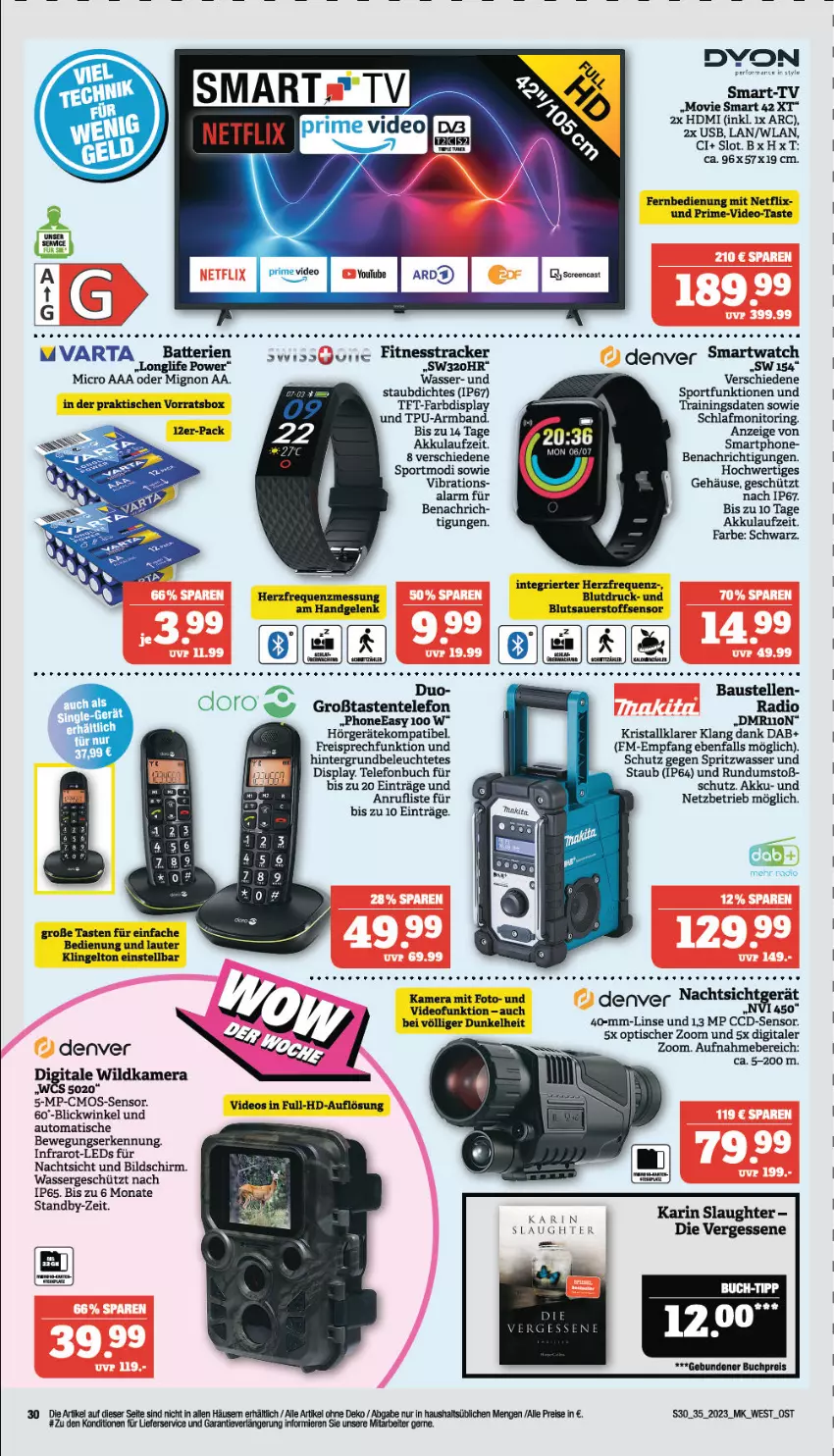 Aktueller Prospekt Marktkauf - Prospekt - von 27.08 bis 02.09.2023 - strona 30 - produkty: akku, Armband, auer, aust, auto, Bau, bett, buch, cmos-sensor, deo, dyon, eis, elle, ente, fernbedienung, HDMI, HP, kamera, leds, Leuchte, lieferservice, monitor, netflix, Radio, reis, ring, smart tv, Sport, telefon, tft-farbdisplay, Ti, tisch, wasser, Wild, Wildkamera, Yo