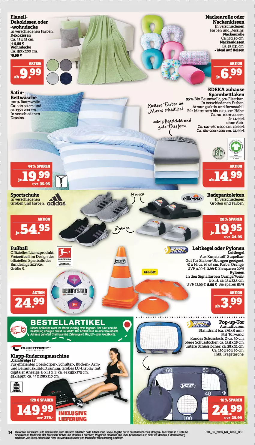 Aktueller Prospekt Marktkauf - Prospekt - von 27.08 bis 02.09.2023 - strona 34 - produkty: aust, Bad, ball, Bau, baumwolle, bett, bio, bio-baumwolle, brot, decke, deka, dekokissen, Draht, eis, elle, ente, Fußball, kissen, LG, matratze, matratzen, nackenkissen, orange, pantolette, pantoletten, reis, schuhe, Signal, spannbettlaken, Sport, sportschuhe, Tasche, Ti, tragetasche, wolle