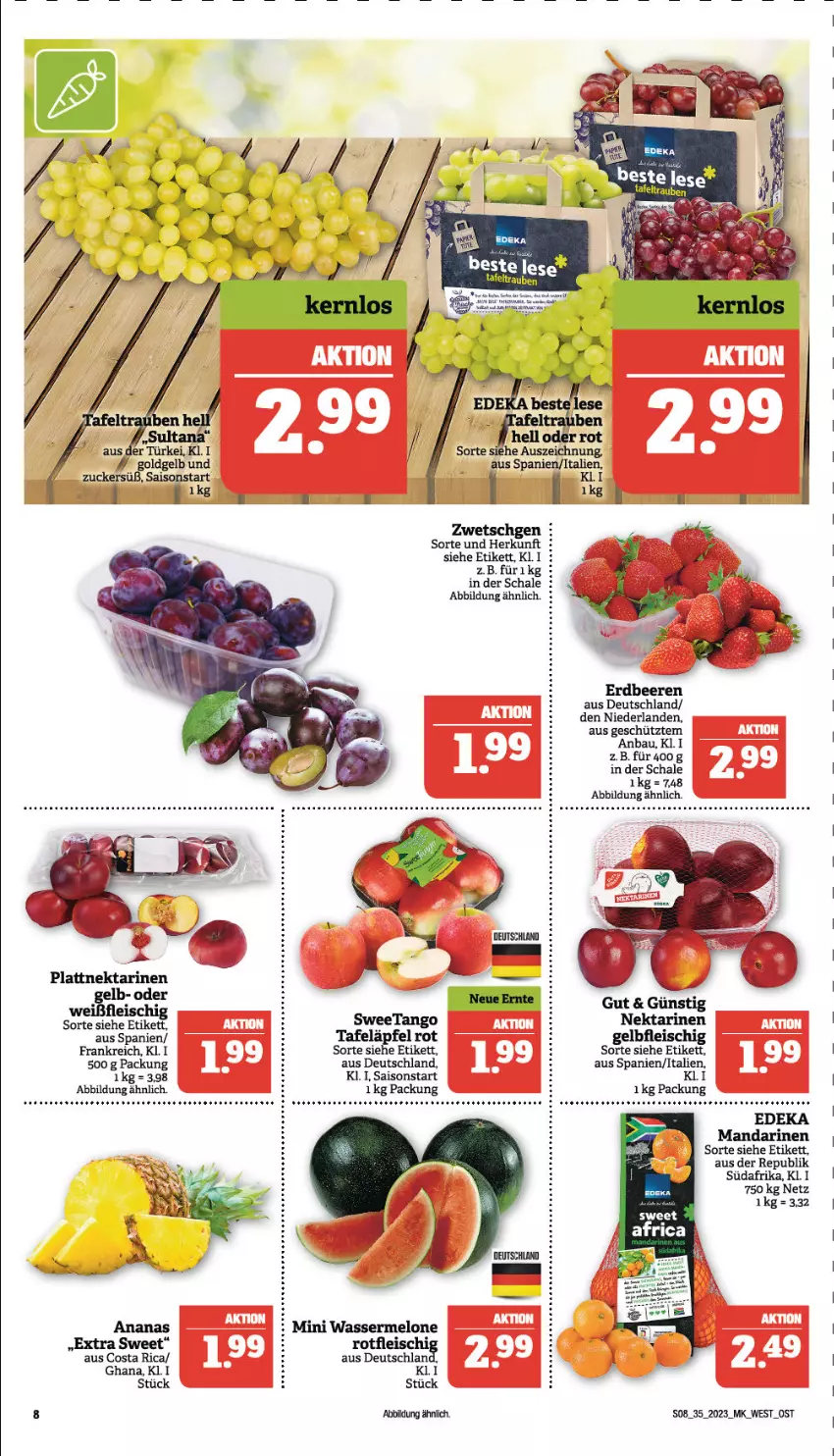 Aktueller Prospekt Marktkauf - Prospekt - von 27.08 bis 02.09.2023 - strona 8 - produkty: ananas, Bad, Bau, beere, beeren, deka, eis, erdbeere, erdbeeren, fleisch, mandarine, mandarinen, melone, Nektar, nektarinen, Schal, Schale, tafeläpfel, Ti, wasser, wassermelone, ZTE