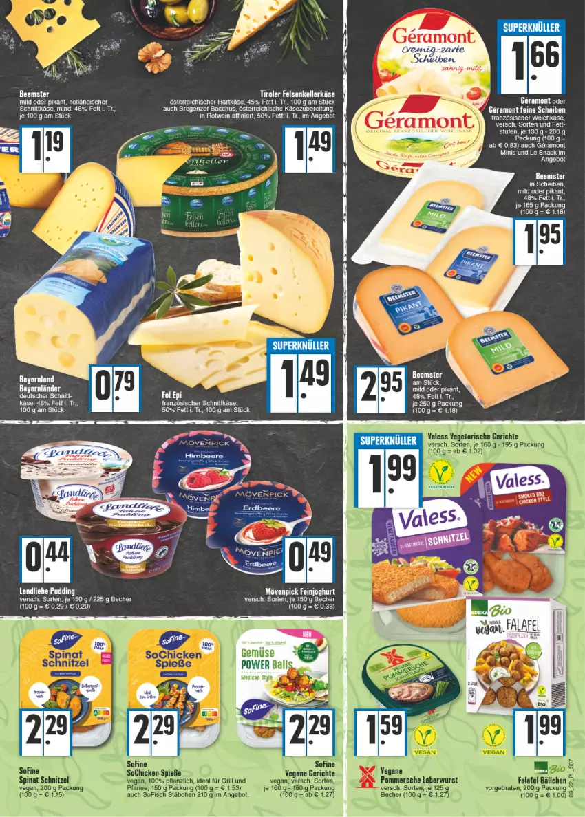 Aktueller Prospekt E Center - Angebote der Woche - von 28.02 bis 05.03.2022 - strona 7 - produkty: ACC, angebot, ball, Becher, Beemster, beere, braten, Falafel, fisch, grill, hartkäse, holländischer schnittkäse, ideal für grill, Käse, landliebe, leberwurst, mövenpick, pfanne, Pommersche, pudding, rotwein, schnittkäse, schnitzel, snack, spinat, Ti, Vegeta, wein, wurst