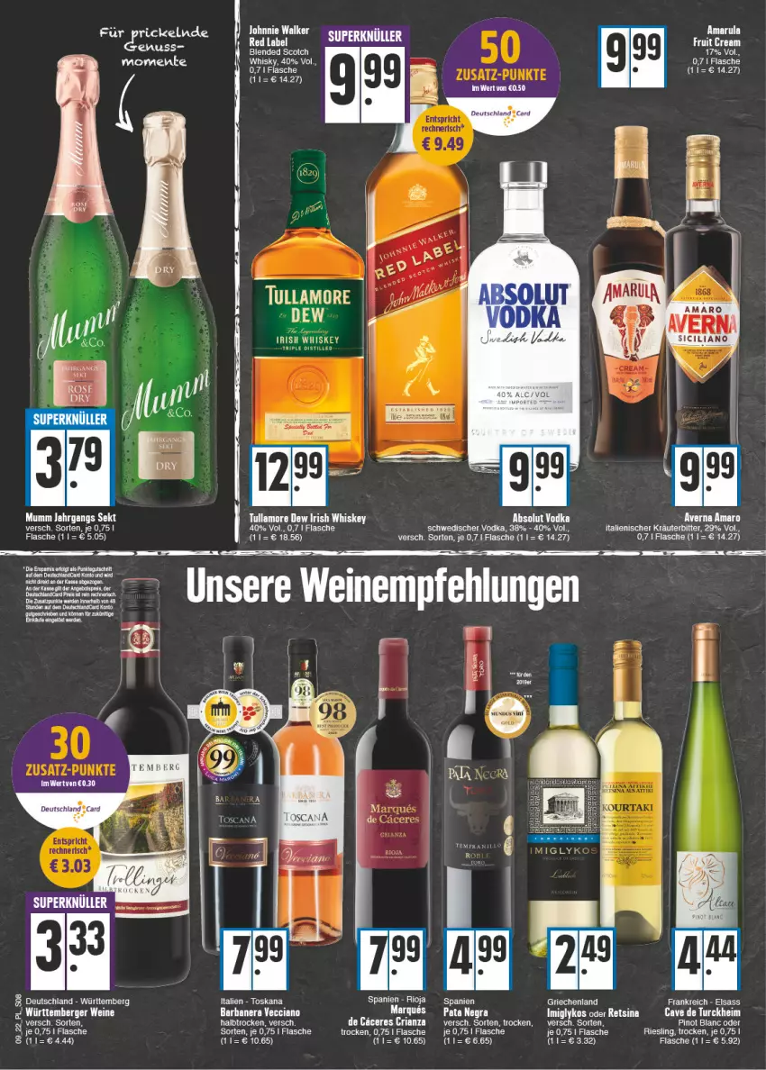 Aktueller Prospekt E Center - Angebote der Woche - von 28.02 bis 05.03.2022 - strona 8 - produkty: Absolut Vodka, amarula, blended scotch, eis, ente, flasche, irish whiskey, kräuter, LG, mumm, reis, Ria, riesling, scotch, sekt, tee, Ti, tullamore, tullamore dew, vodka, whiskey, whisky