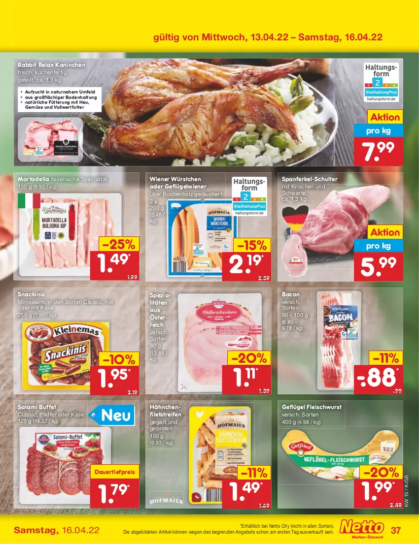 Aktueller Prospekt Netto Marken-Discount - Filial-Angebote - von 11.04 bis 16.04.2022 - strona 37 - produkty: angebot, auer, bacon, braten, buch, dauertiefpreis, dell, eis, filet, filets, fleisch, fleischwurst, Geflügel, Heu, Holz, Käse, küche, Küchen, mortadella, natur, pfeffer, reifen, reis, rel, salami, snack, Spezi, Ti, tiefpreis, wiener, wiener würstchen, wurst, würstchen, ZTE