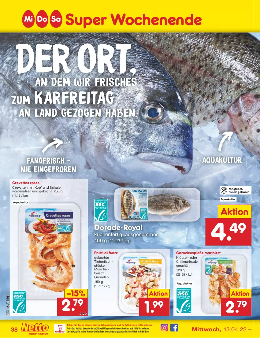 Aktueller Prospekt Netto Marken-Discount - Filial-Angebote - von 11.04 bis 16.04.2022 - strona 38 - produkty: aqua, chili, Dorade, eis, elle, fisch, fleisch, frutti di mare, garnelen, kräuter, küche, Küchen, marinade, ndk, reis, salz, Schal, Schale, Ti, versandkostenfrei