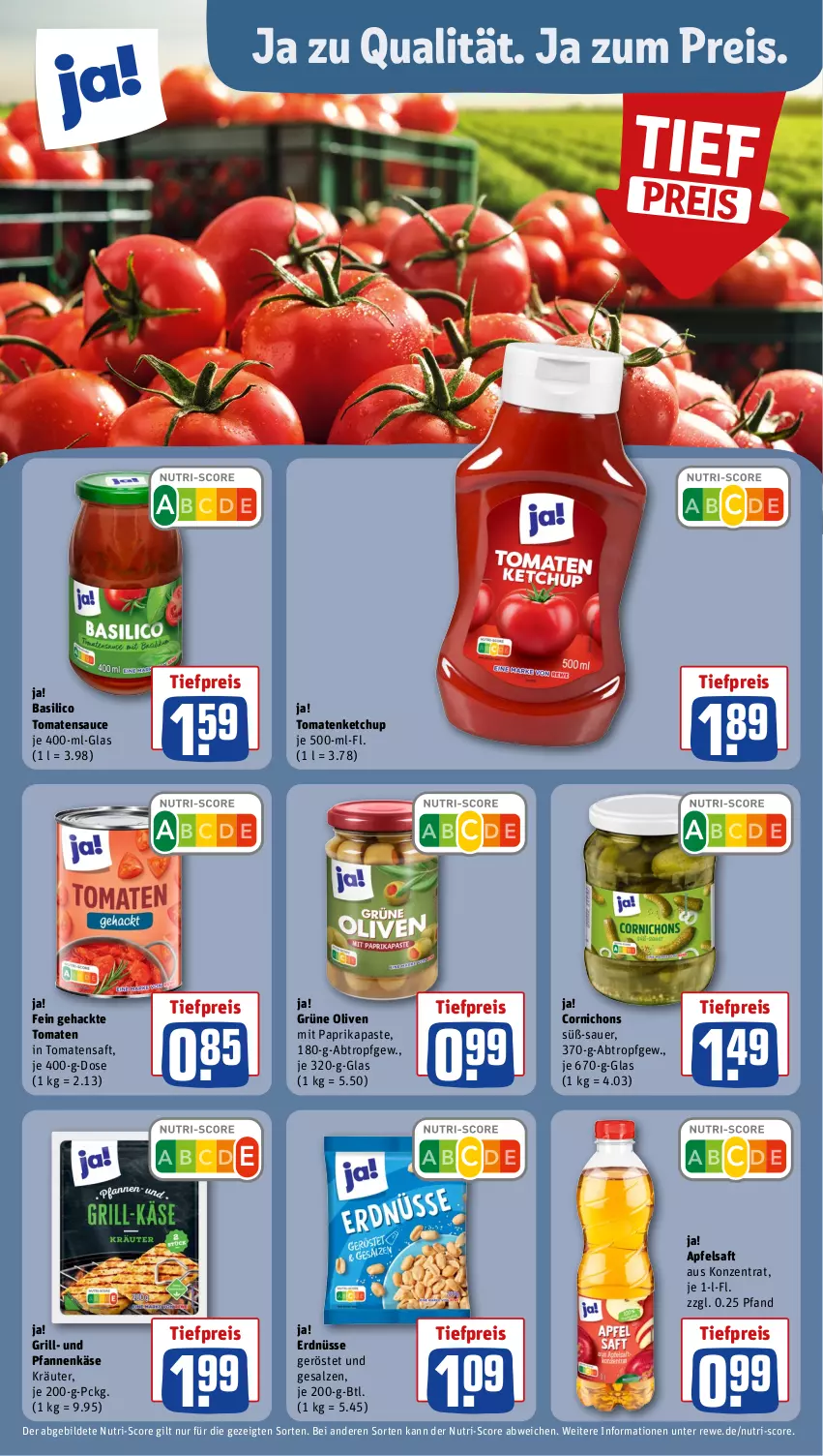 Aktueller Prospekt Rewe - Prospekte - von 31.07 bis 05.08.2023 - strona 16 - produkty: apfel, apfelsaft, auer, basilico, eis, erdnüsse, grill, grüne oliven, Käse, ketchup, kräuter, mit paprika, olive, oliven, paprika, pfanne, pfannen, pfannenkäse, reis, saft, salz, sauce, Ti, tiefpreis, tomate, tomaten, tomatenketchup, Tomatensaft, tomatensauce, und pfanne