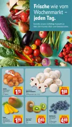 Gazetka promocyjna Rewe - Prospekte - Gazetka - ważna od 05.08 do 05.08.2023 - strona 9 - produkty: beere, beeren, champignon, champignons, Elan, heidelbeere, heidelbeeren, kiwi, mango, obst, Schal, Schale, Ti, und gemüse, zwiebel