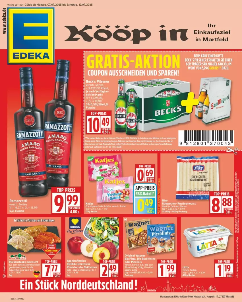 Aktueller Prospekt Edeka - Prospekte - von 07.07 bis 12.07.2025 - strona 1 - produkty: bratwurst, deka, rostbratwurst, Ti, wurst