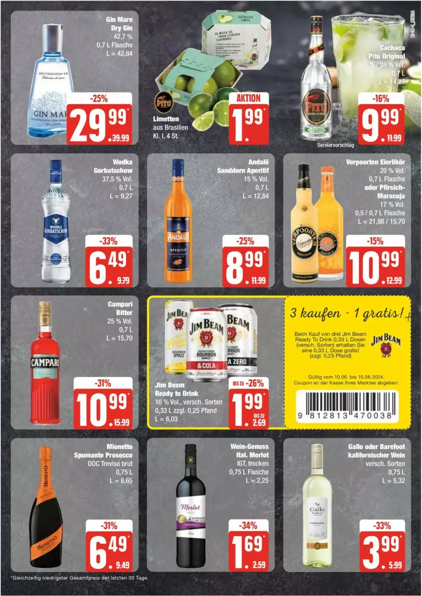 Aktueller Prospekt Edeka - Prospekte - von 10.06 bis 15.06.2024 - strona 19 - produkty: aeg, brut, coupon, drink, ecco, eis, jim beam, mionetto, prosecco, reis, Ti, ZTE