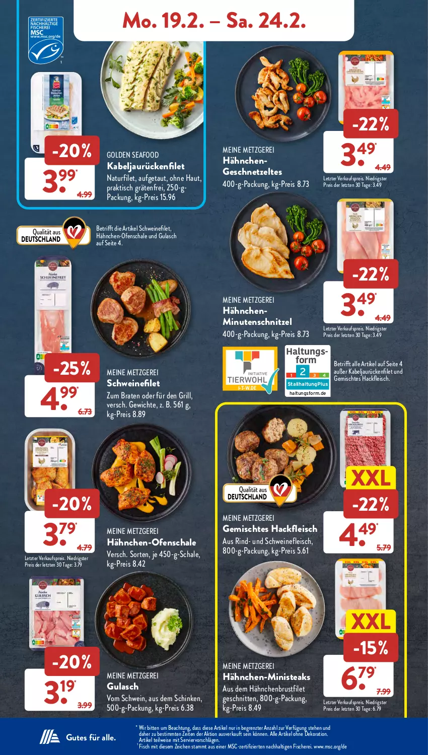 Aktueller Prospekt AldiSud - NÄCHSTE WOCHE - von 19.02 bis 24.02.2024 - strona 6 - produkty: alle artikel ohne dekoration, braten, brustfilet, dekoration, eis, filet, fisch, fische, Fischer, fleisch, geschnetzeltes, grill, gulasch, hackfleisch, hähnchenbrust, hähnchenbrustfilet, Hähnchengeschnetzeltes, minutenschnitzel, natur, Ofen, reis, rind, Schal, Schale, Schere, schinken, schnitten, schnitzel, schwein, schweine, schweinefilet, schweinefleisch, steak, steaks, Ti, tisch, wein, weine, Zelt, ZTE