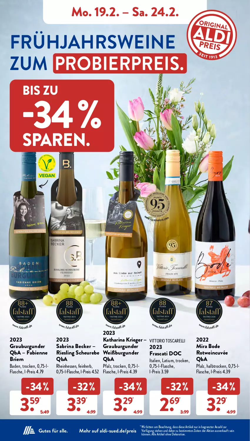 Aktueller Prospekt AldiSud - NÄCHSTE WOCHE - von 19.02 bis 24.02.2024 - strona 8 - produkty: aldi, alle artikel ohne dekoration, asti, Bad, bier, brie, burgunder, cuvée, dekoration, eis, flasche, grauburgunder, Heu, reis, rel, riesling, rotwein, Ti, wein, weine, Weißburgunder, ZTE