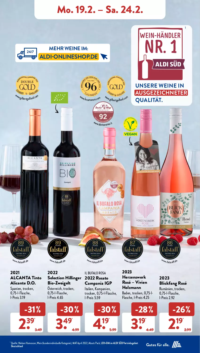 Aktueller Prospekt AldiSud - NÄCHSTE WOCHE - von 19.02 bis 24.02.2024 - strona 9 - produkty: aldi, asti, Bad, bio, eis, elle, flasche, Holz, pril, reis, rosato, rum, Ti, wein, weine, Zweigelt