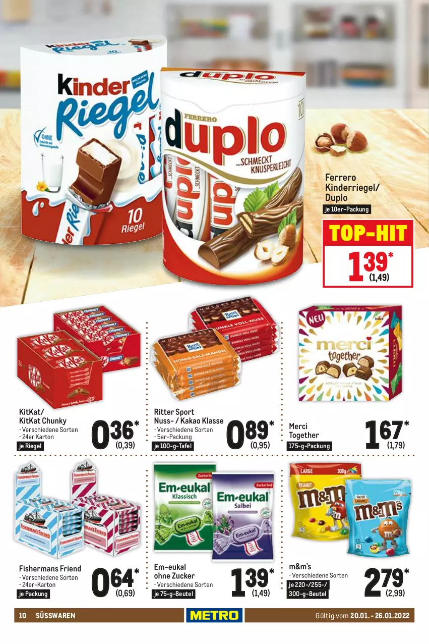 Aktueller Prospekt Metro - Food - von 20.01 bis 26.01.2022 - strona 10 - produkty: beutel, duplo, ferrero, kakao, Kinder, kitkat, merci, nuss, riegel, ritter, ritter sport, Sport, süsswaren, Ti, top-hit, zucker