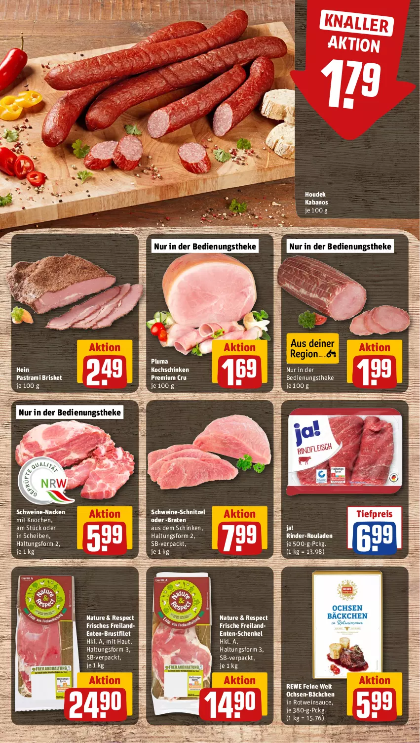 Aktueller Prospekt Rewe - Prospekte - von 18.03 bis 23.03.2024 - strona 10 - produkty: Astra, braten, brustfilet, eis, ente, filet, henkel, houdek, kabanos, kochschinken, natur, pastrami, reis, rewe feine welt, rind, rinder, rinder-rouladen, rotwein, rouladen, sauce, schenkel, schinken, schnitzel, schwein, schweine, schweine-schnitzel, Ti, tiefpreis, wein, weine