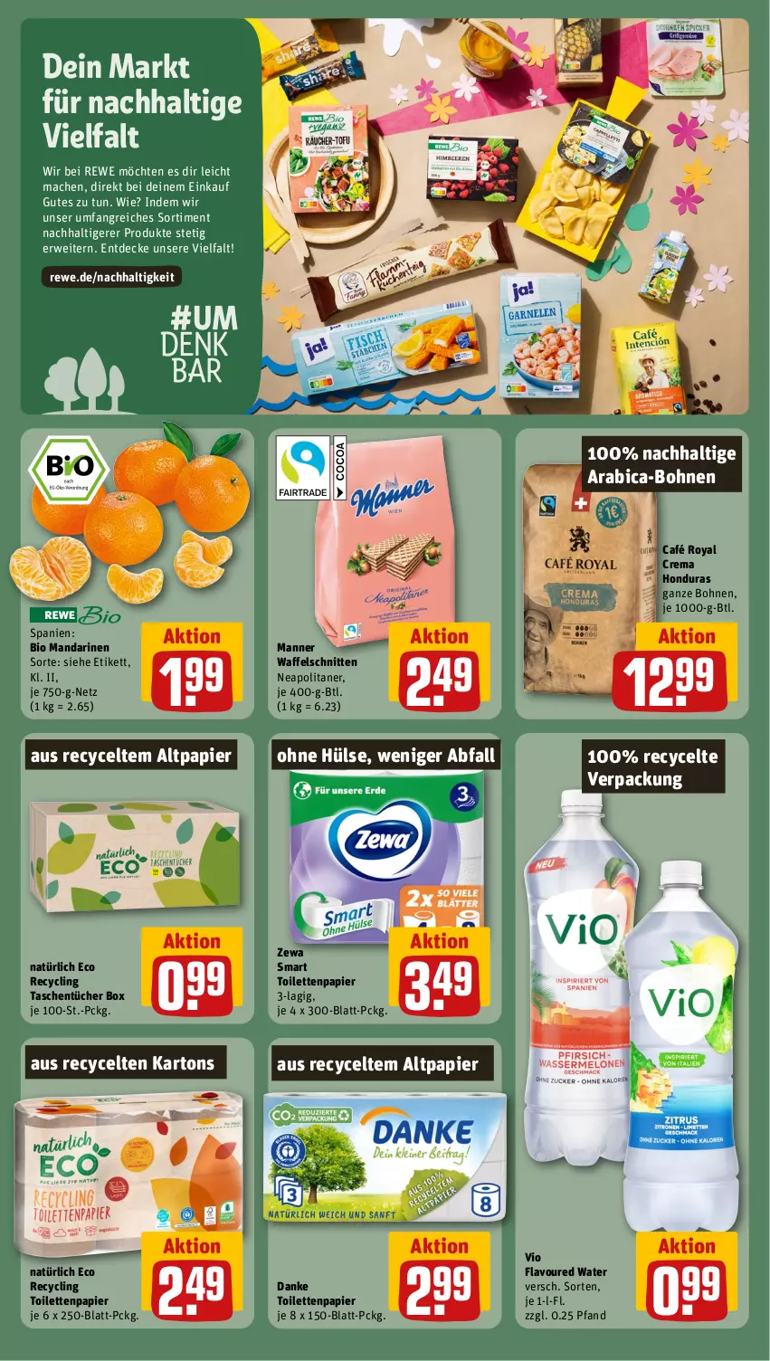 Aktueller Prospekt Rewe - Prospekte - von 18.03 bis 23.03.2024 - strona 16 - produkty: bio, bohne, bohnen, café royal, Clin, decke, mac, mandarine, mandarinen, Manner, papier, rwe, schnitten, Tasche, taschen, taschentücher, Ti, toilettenpapier, tücher, Waffelschnitte, zewa