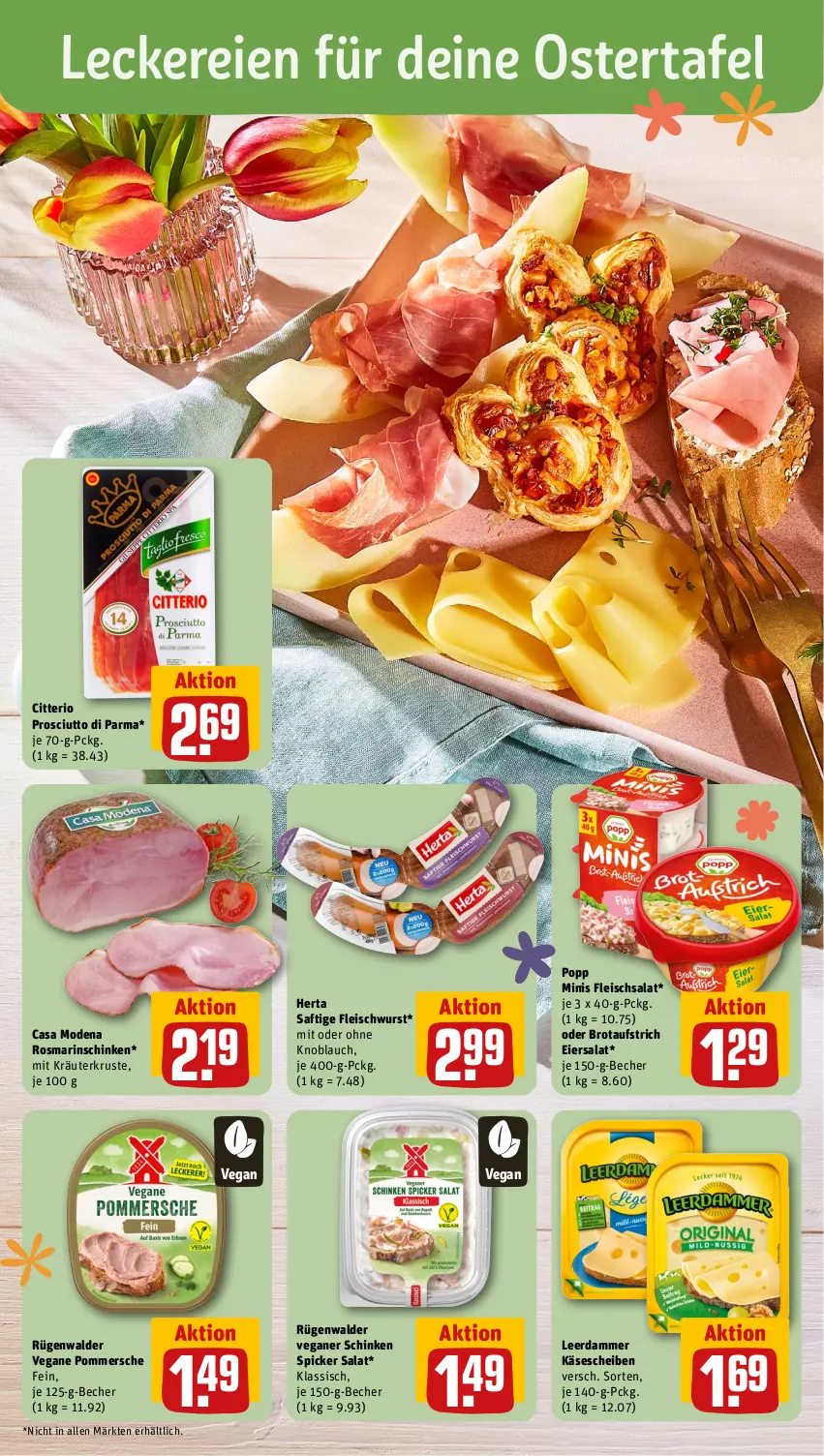 Aktueller Prospekt Rewe - Prospekte - von 18.03 bis 23.03.2024 - strona 6 - produkty: aufstrich, Becher, brot, brotaufstrich, Casa Modena, eier, eiersalat, eis, fleisch, fleischsalat, fleischwurst, herta, Käse, käsescheiben, knoblauch, kräuter, leerdammer, mit oder ohne knoblauch, Mode, Pommersche, Popp, prosciutto, Prosciutto di Parma, rosmarin, rügenwalder, saft, salat, schinken, schinken spicker, Ti, wurst