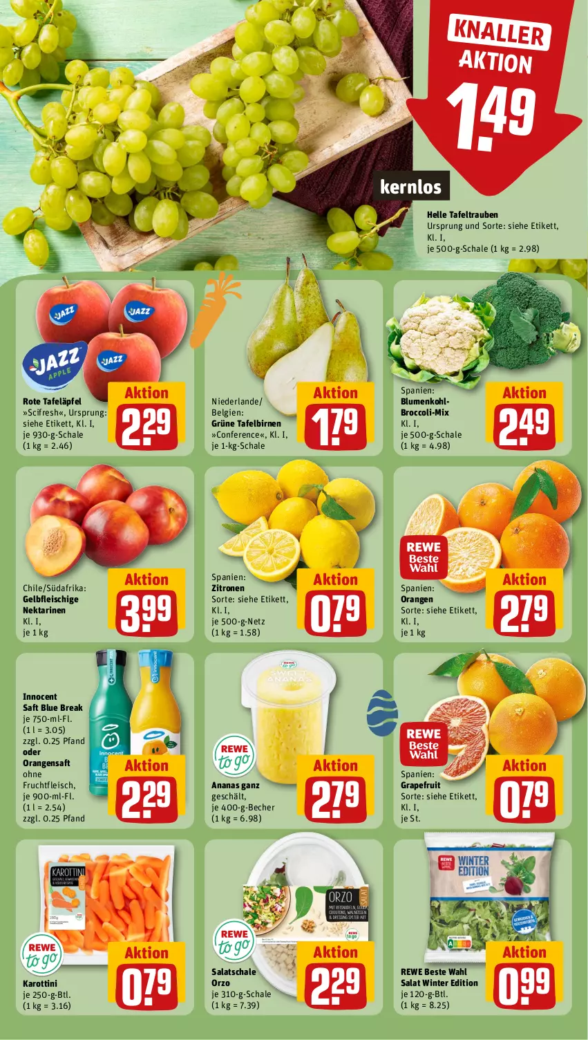 Aktueller Prospekt Rewe - Prospekte - von 18.03 bis 23.03.2024 - strona 8 - produkty: ananas, Becher, Birnen, blume, blumen, blumenkohl, broccoli, Cif, eis, elle, fleisch, frucht, fruchtfleisch, grapefruit, Innocent, LG, Nektar, nektarinen, orange, orangen, orangensaft, rewe beste wahl, rote tafeläpfel, saft, salat, Schal, Schale, tafeläpfel, tafelbirnen, tafeltrauben, Ti, trauben, zitrone, zitronen