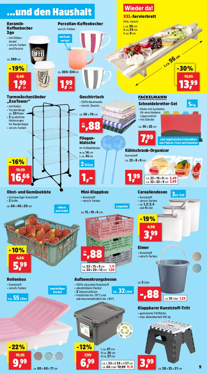 Aktueller Prospekt Thomas Philipps - von 24.06 bis 29.06.2024 - strona 9 - produkty: aufbewahrungsbox, ball, Bau, baumwolle, Becher, bügel, cerealien, decke, Deckel, eimer, eis, fisch, fleisch, Fliegenklatsche, Fußball, geschirr, geschirrtuch, Holz, kaffee, kaffeebecher, Klappbox, kleid, kleider, kleiderbügel, kühlschrank, lebensmittel, LG, Liege, obst, Rollenbox, schneidebrett, Schrank, Ti, tuc, und gemüse, wolle