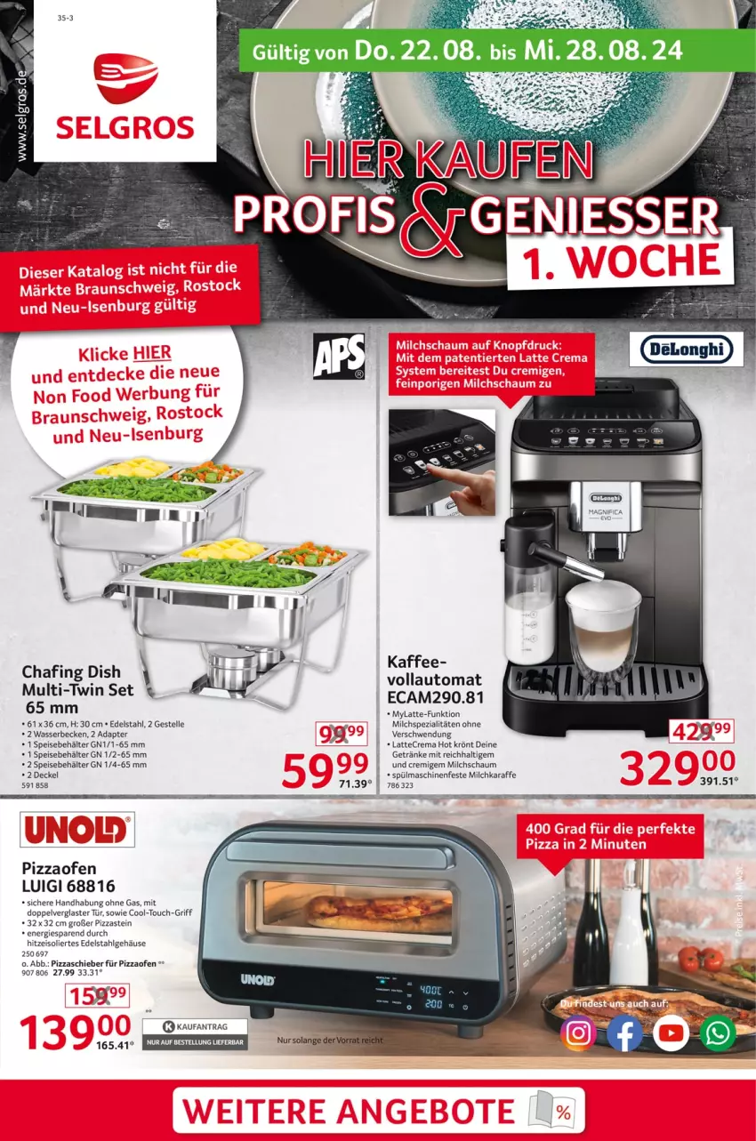 Aktueller Prospekt Selgros - Non Food - von 22.08 bis 28.08.2024 - strona 1 - produkty: adapter, auto, Behälter, decke, Deckel, edelstahl, eis, elle, getränk, getränke, kaffee, Karaffe, latte, LG, milch, Ofen, pizza, Pizzaofen, Speisebehälter, Spezi, spülmaschinen, Ti, wasser