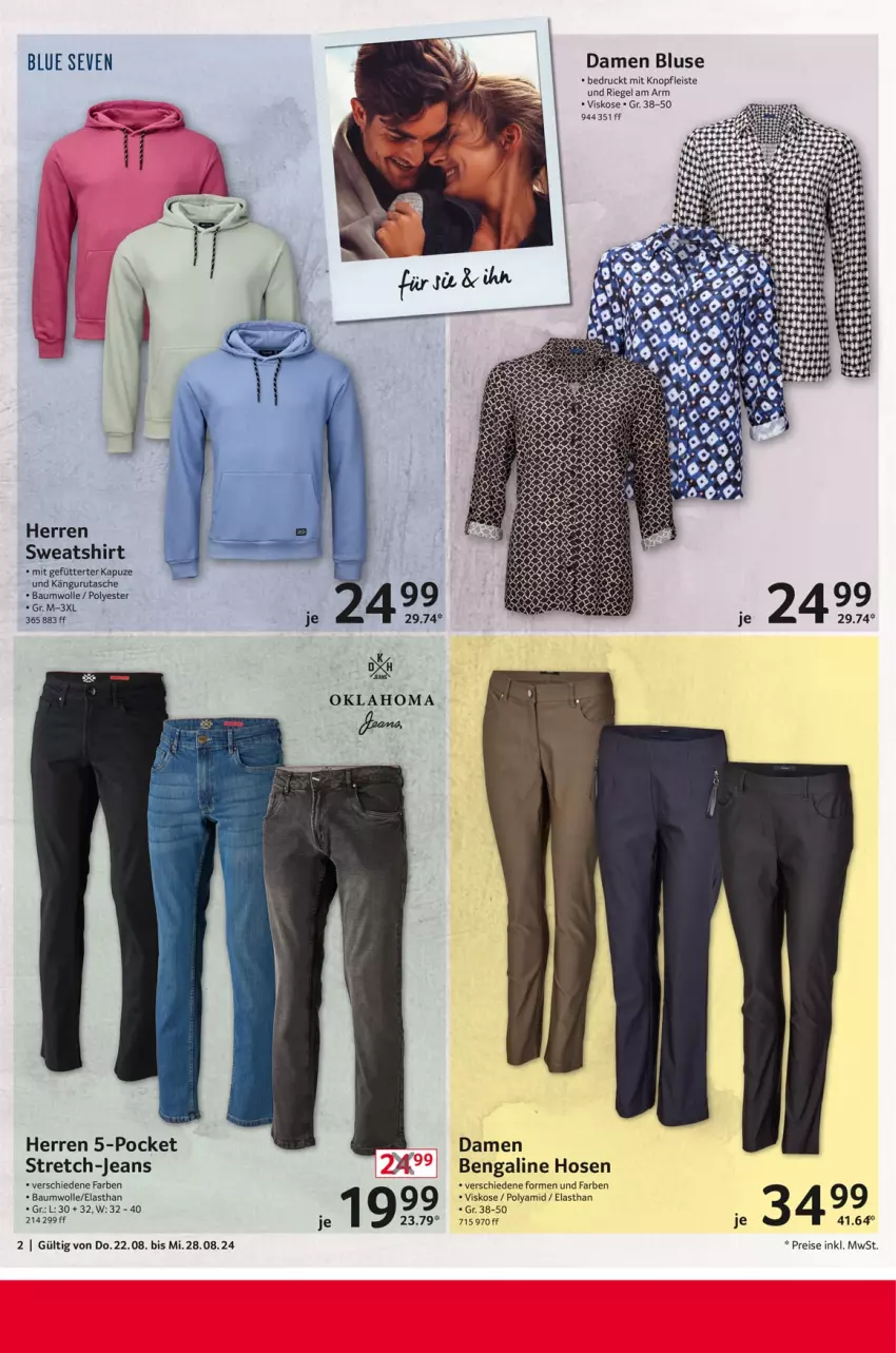 Aktueller Prospekt Selgros - Non Food - von 22.08 bis 28.08.2024 - strona 2 - produkty: Bau, baumwolle, Bengalin, bluse, eis, hose, hosen, jeans, reis, riegel, shirt, Sweatshirt, Tasche, Ti, wolle