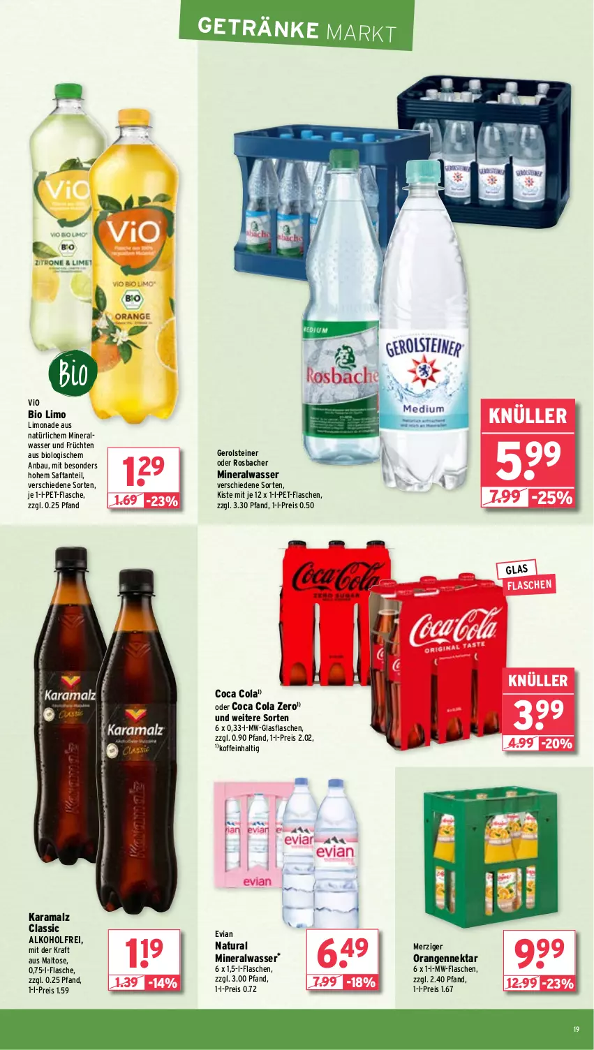 Aktueller Prospekt Wasgau - von 19.08 bis 24.08.2024 - strona 19 - produkty: alkohol, Alwa, Bau, bio, bio limo, cola, eis, flasche, früchte, früchten, gerolsteine, gerolsteiner, getränk, getränke, glasflasche, karamalz, kraft, limo, limonade, malz, mineralwasser, mw-flasche, natur, natura, Nektar, orange, orangen, pet-flasche, pet-flaschen, rama, reis, saft, steiner, Ti, wasser