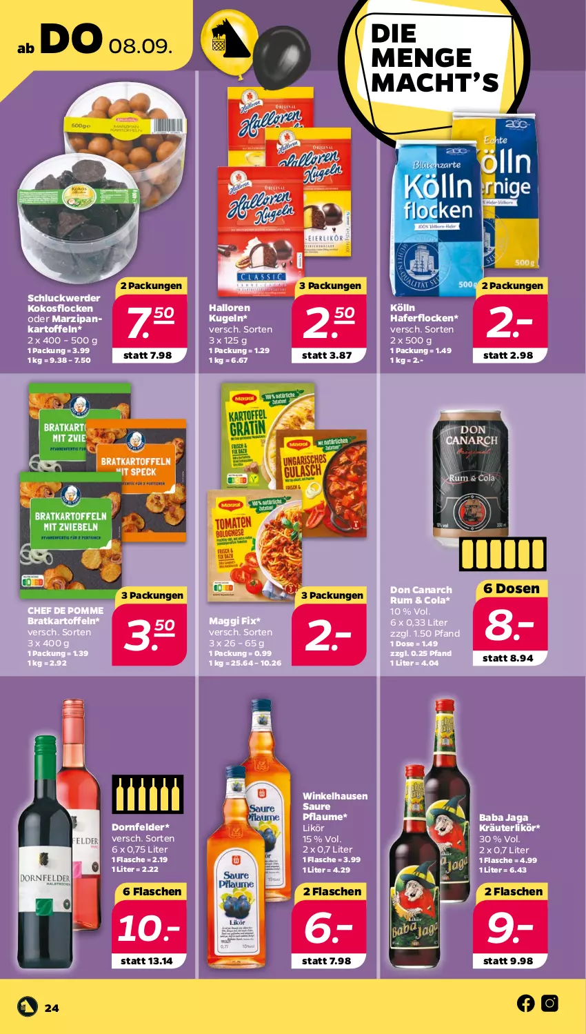 Aktueller Prospekt Netto - Woche 36 - von 05.09 bis 10.09.2022 - strona 24 - produkty: cola, dornfelder, erde, flasche, hafer, haferflocken, kartoffel, kartoffeln, kokos, kölln, kräuter, kräuterlikör, Kugel, likör, maggi, maggi fix, marzipan, pflaume, rum, winkelhausen