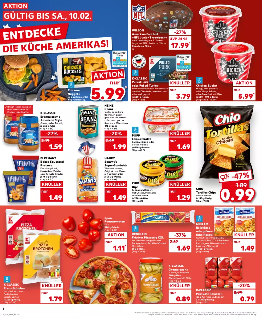 Aktueller Prospekt Kaufland - Prospekt - von 01.02 bis 07.02.2024 - strona 6 - produkty: angebot, ball, beanz, Becher, beutel, bites, bohne, bohnen, braten, Brei, brot, brötchen, champignon, champignons, chips, Coleslaw, creme, decke, dip, eimer, eis, erdnuss, feinkost, fleisch, geback, gewürz, gin, gurke, gurken, heinz, henglein, honig, Honig-Senf, Käse, korn, Kraut, kräuter, kuchen, mac, Mantel, milram, Muffin, muffins, nuggets, nuss, olive, oliven, olivenöl, papier, pflanze, pflanzen, Pflanzenöl, pizza, Pizzateig, Popp, Pretzel, Pulled Pork, pute, Putenfleisch, Reibekäse, ring, Romatomaten, salat, Salsa, sandwich, sauce, saucen, Schal, Schale, schwein, schweine, schweinebraten, senf, Soße, Speck, Ti, toast, Toastbrot, tomate, tomaten, tortilla, tortillas, wein, weine, würstchen, ZTE, zwiebel