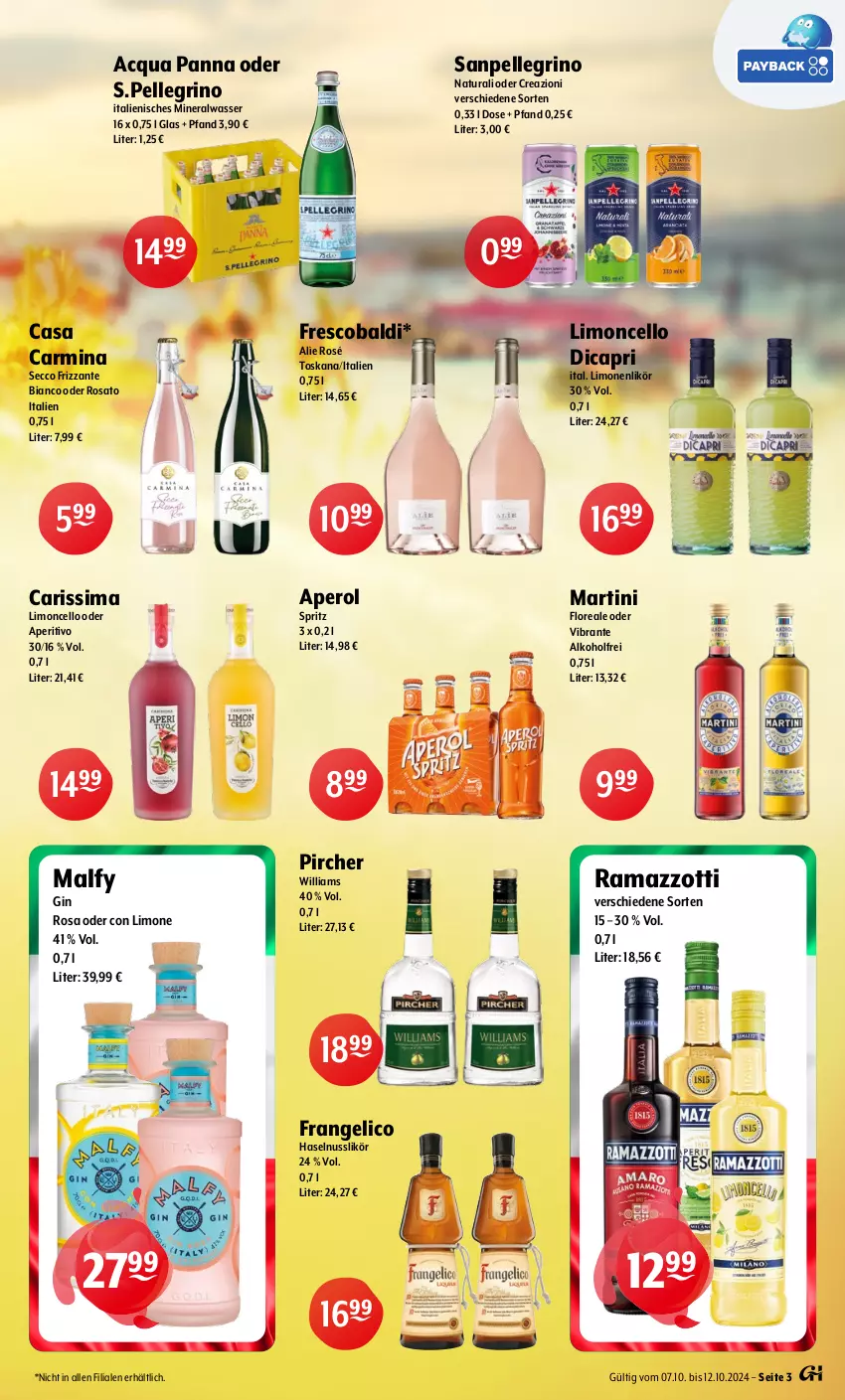 Aktueller Prospekt Getraenke Hoffmann - Prospekte - von 07.10 bis 12.10.2024 - strona 3 - produkty: aldi, alkohol, Alwa, aperol, Cap, ecco, elle, frangelico, frizzante, gin, haselnuss, likör, limo, limonen, loreal, martini, mineralwasser, natur, natura, nuss, pircher, rama, ramazzott, ramazzotti, rosato, sanpellegrino, sim, Ti, wasser, zott