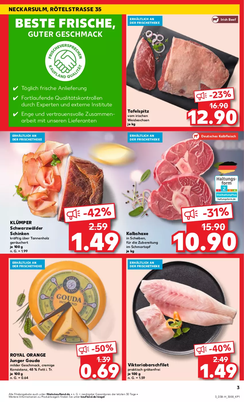 Aktueller Prospekt Kaufland - Extra-Angebote - von 19.09 bis 25.09.2024 - strona 3 - produkty: angebot, angebote, axe, beef, deo, eis, filet, fleisch, gouda, Haxe, Holz, Kalbfleisch, Kalbshaxe, Laufen, mac, orange, reis, Ria, schinken, schwarzwälder schinken, tafelspitz, Ti, tisch, topf, ZTE