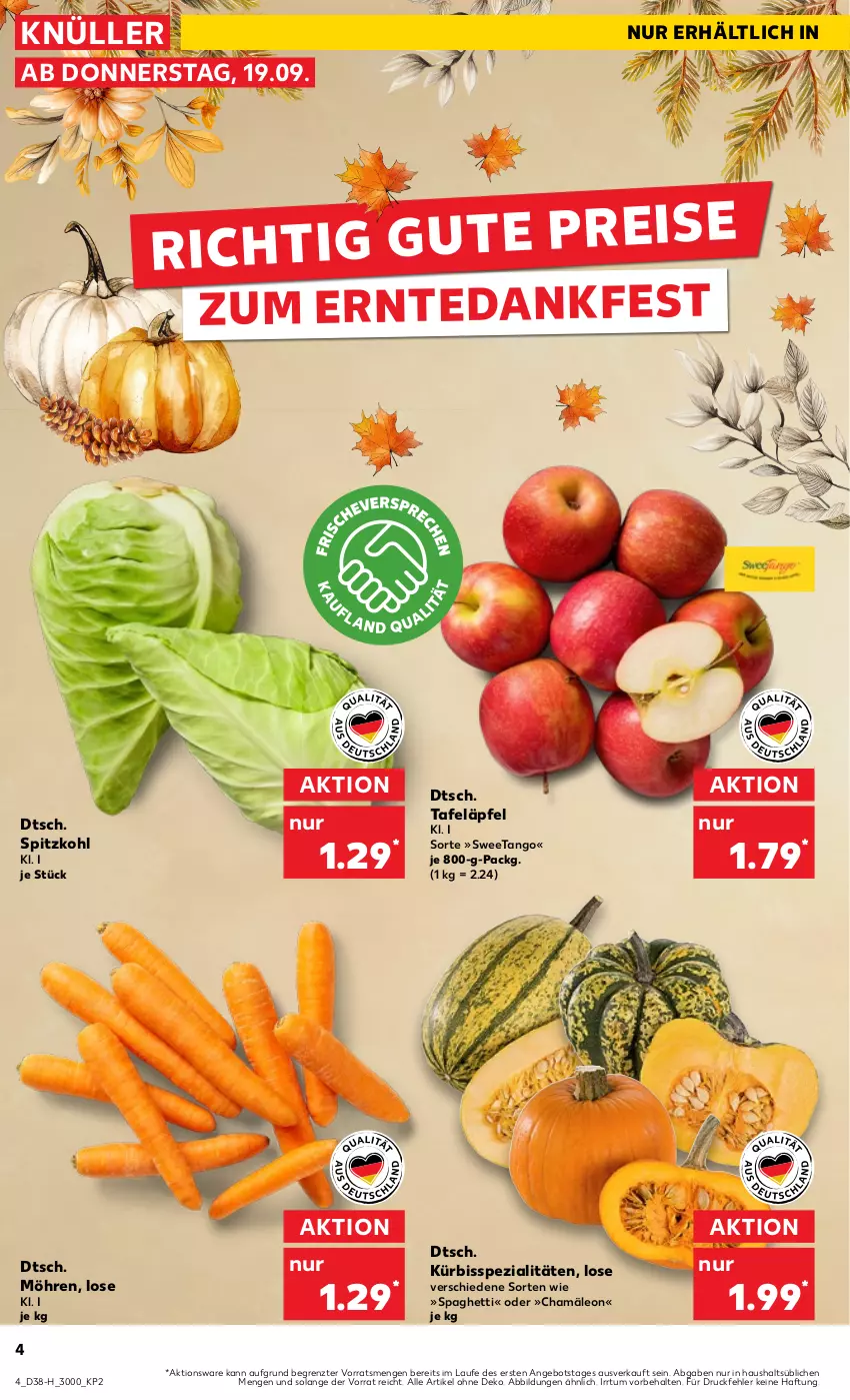 Aktueller Prospekt Kaufland - Extra-Angebote - von 19.09 bis 25.09.2024 - strona 4 - produkty: angebot, Kürbis, möhren, spaghetti, Spezi, spitzkohl, tafeläpfel, Ti, ZTE