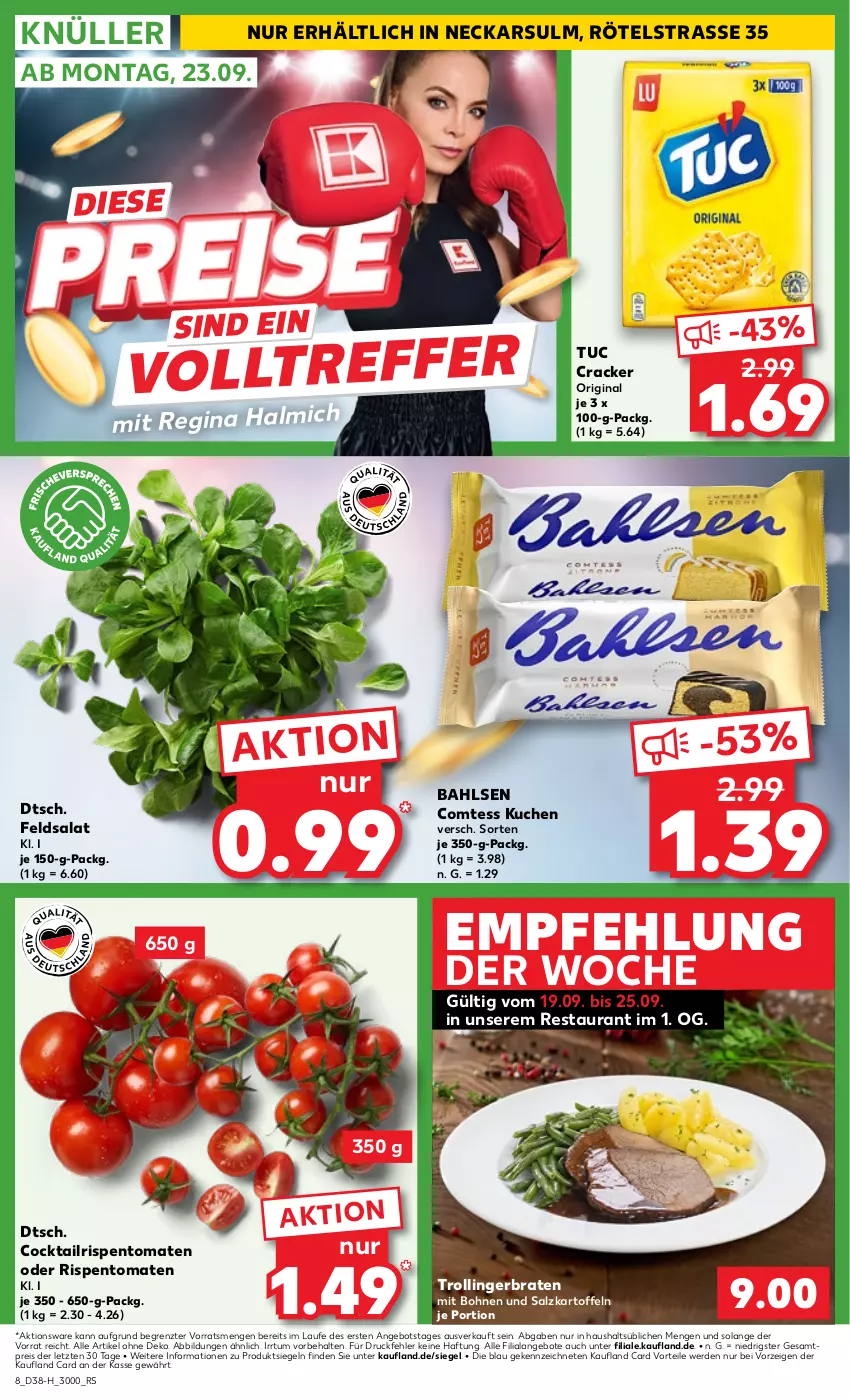 Aktueller Prospekt Kaufland - Extra-Angebote - von 19.09 bis 25.09.2024 - strona 8 - produkty: angebot, angebote, bahlsen, bohne, bohnen, braten, cocktail, comtess, comtess kuchen, cracker, eis, erde, feldsalat, gin, kartoffel, kartoffeln, kuchen, reis, rispentomaten, salat, salz, Ti, tomate, tomaten, trolli, trollinger, tuc, ZTE